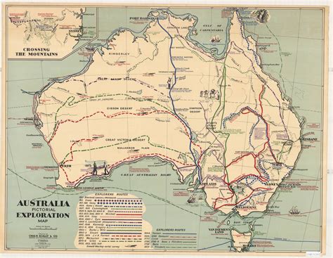 Australia Pictorial Exploration Map A 1960s School Map Of Australia