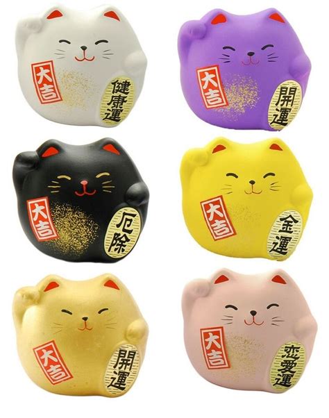 Set Of 6 Japanese Maneki Neko Lucky Welcome Cat Brings Good Luck Made