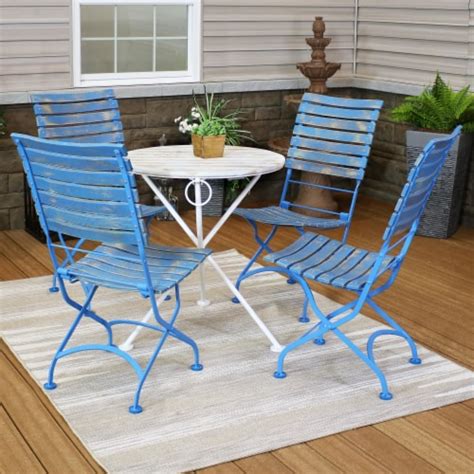 5 Piece Patio Bistro Furniture Set Wooden Folding Outdoor Table Blue