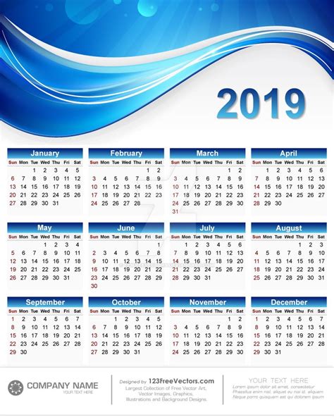 2019 Calendar Pdf Free Vector Design By 123freevectors On Deviantart