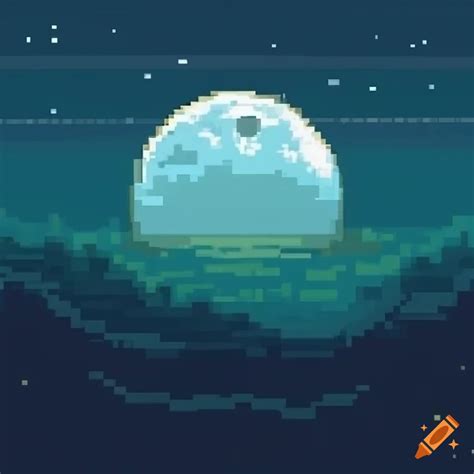 Pixel Art Of A Moonlit Horizon
