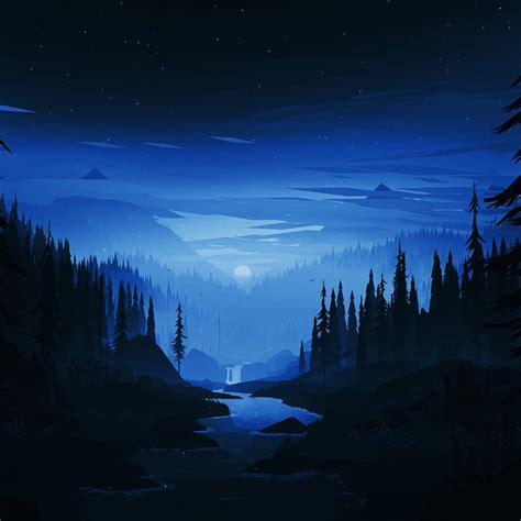 Dark Night River Forest Minimal Art Wallpaper Hd Image Picture