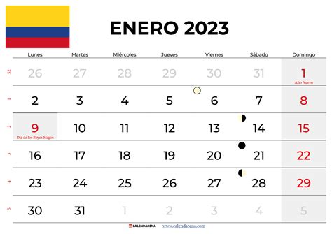 Calendario Enero 2023 Colombia Con Festivos