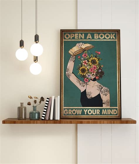 Open A Book Grow Your Mind Poster Bookish Ts Book Lover Poster
