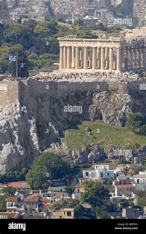 A Vertical View Of The Acropolis Of Athens Greece With The Temple Of