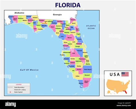 Karte Von Florida Politische Landkarte Von Florida In Den Usa Distriktkarte Mit Den Usa Stock
