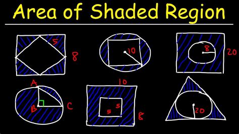 Area Of Shaded Region Circles Rectangles Triangles Squares Geometry Youtube