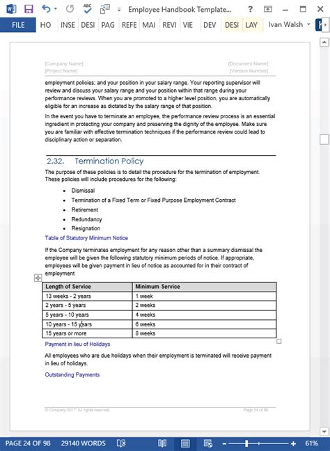 employee handbook template ms wordexcel templates