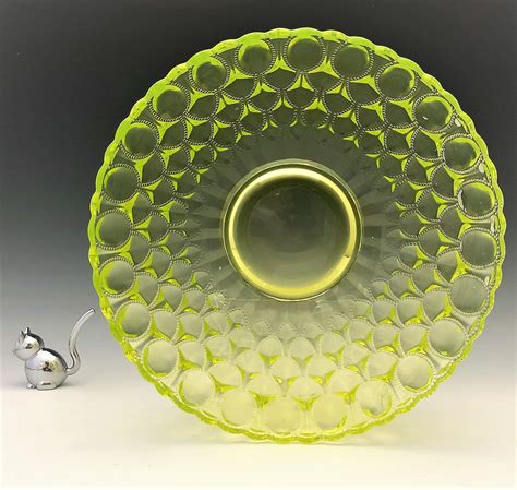 Mosser Vaseline Glass Bowl Elizabeth Pattern Beaded Oval Motif Fostoria No 1229 Frisco