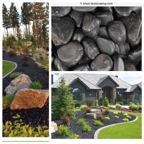 Black Landscaping Rocks Instead Of Mulch For Front Of House Front