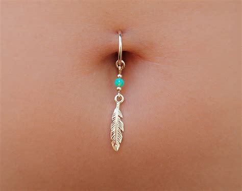 Amazon Com Feather Belly Ring Boho Navel Hoop Handmade Opal Piercing