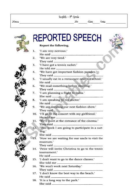 Reported Speech Esl Worksheet By Maralves