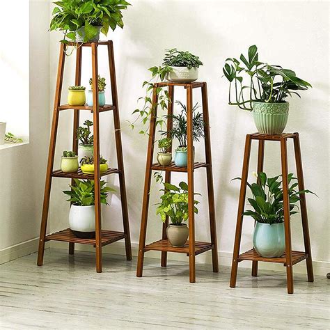 Magshion Bamboo 4 Tier Tall Plant Stand Pot Holder Small Space Table