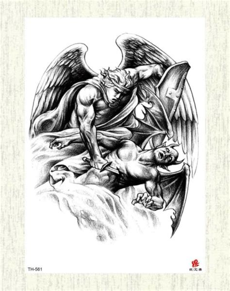 Arm Tattoos Angel Wing Warrior Fighting Devil Large 825 Temporary Ebay