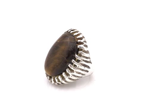 Lot Sterling Silver And Oval Tigers Eye Statement Ring
