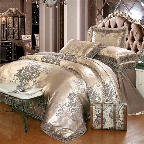 Queen Bed Linen Sets Luxury Gold Silk Duvet Cover Sets Bedding Set