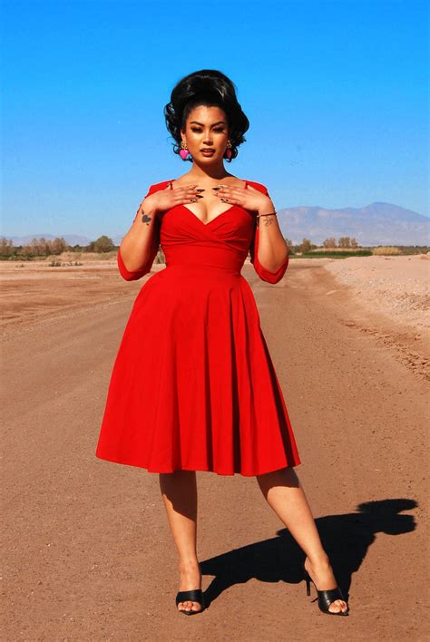 Erin Vintage Style Swing Dress In Cherry Red Bengaline Pinup Couture