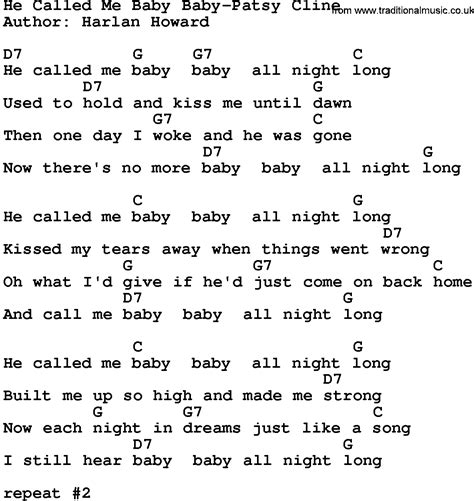 Country Musiche Called Me Baby Baby Patsy Cline Lyrics And Chords