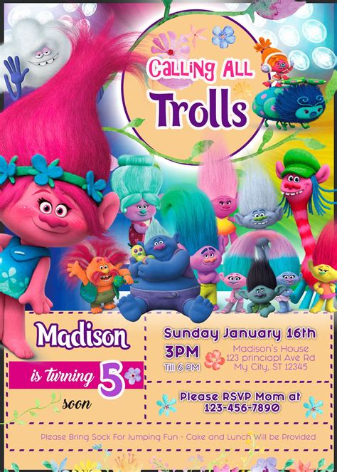 Trolls Movie Birthday Invitation Oscarsitosroom In 2022 Trolls