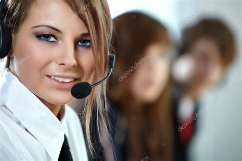 Call Center Stock Photo Closeup Portrait Of An Employee Call Center Stock Photo