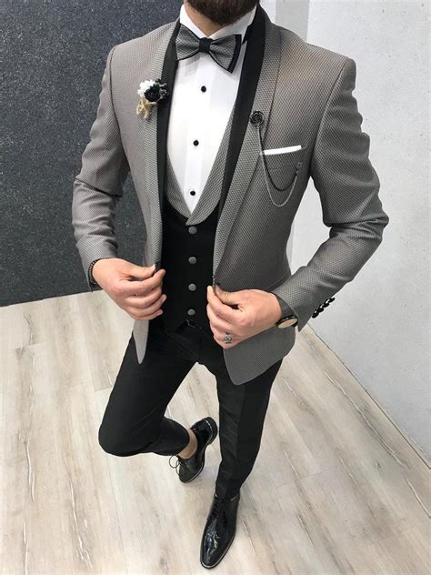 Cristian Gray Tuxedo Brabion Wedding Suits Men Grey Blazer Outfits