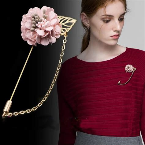 Sayao 1 Piece Fashion Suits Brooch Pins Brooches Lady Women Wedding Rose Flower Chain Leaf