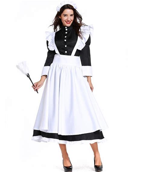Adult Women Victorian Uk Maid Costume Lord Housekeeper Cosplay Clothing Fancy White And Black Long