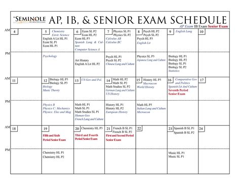 Printable Calendar Ap Ib And Senior Exam Schedule For May The