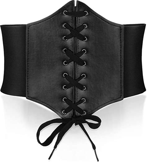 black lace up corset waist wide belt elastic corset belt soft pu faux leather belt for women