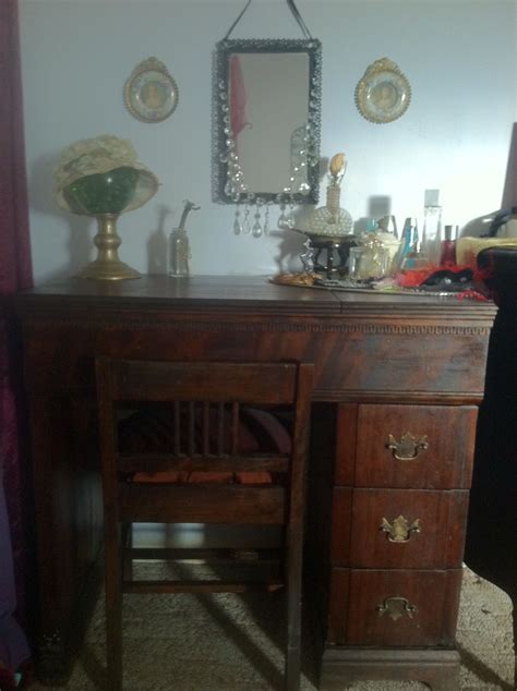 This is one of my favorite pieces of furniture in my house. Convert old sewing machine table into vanity. | Sewing machine tables, Old sewing machine table ...