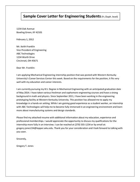 Sample Cover Letter For Engineering Students Templates At