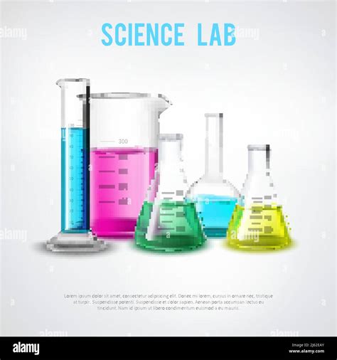 Laboratory Stuff Composition With Colorful Liquids In Realistic Glass