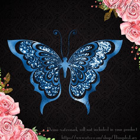 30 Royal Blue Foil And Glitter Butterfly Digital Image 300 Dpi Etsy