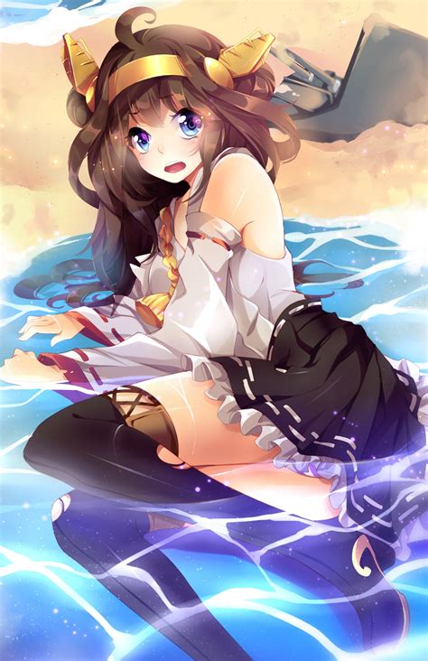 Wallpaper Ilustrasi Rambut Panjang Gadis Anime Mata Biru Air Si Rambut Coklat Pantai