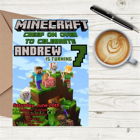 Editable Minecraft Birthday Invitation Minecrafter Birthday Etsy