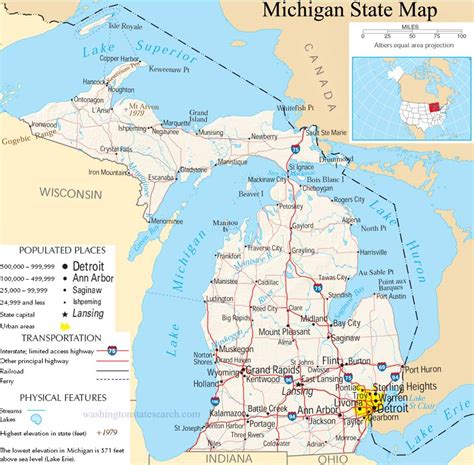 ♥ Michigan State Map - A large detailed map of Michigan State USA