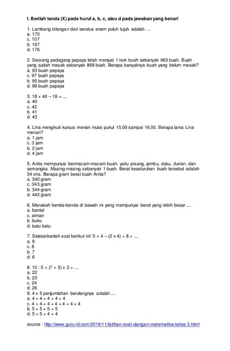 Simak latihan soal lainnya hanya di www.apologiku.com Latihan soal ulangan matematika kelas 3 sd tahun pelajaran ...