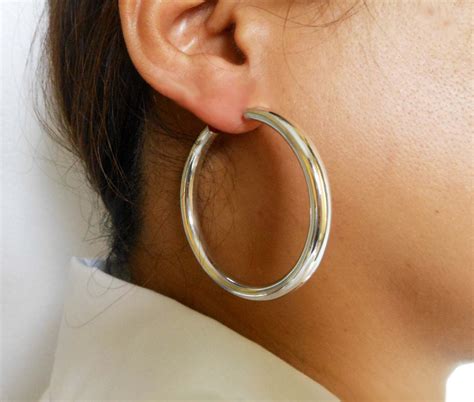Silver Round Hoop Earrings 925 Sterling Silver Closed Circle Earring Size 50mm Earrings