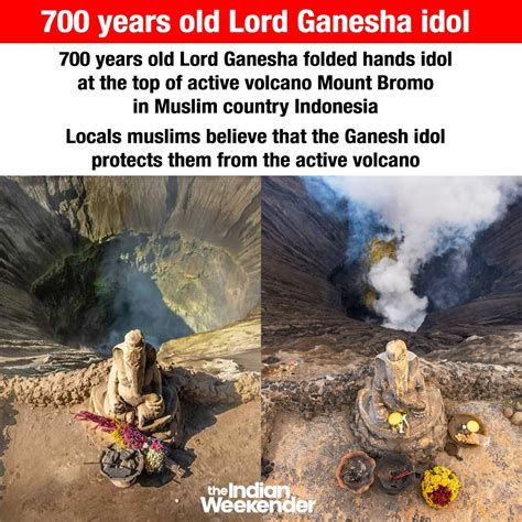 There Is A Statue Of Lord Ganesha At The Edge Of Mount Bromo Volcano