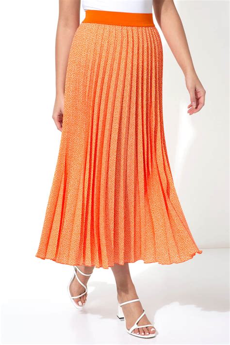 Spot Print Pleated Maxi Skirt In Orange Roman Originals Uk