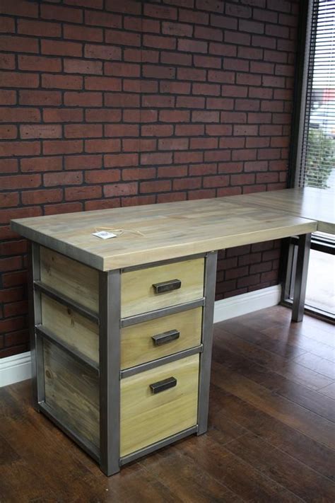 Fantastic butcher block and diy that you have created. L-Shaped Desk with Cabinet, Wood Butcher block, steel legs ...