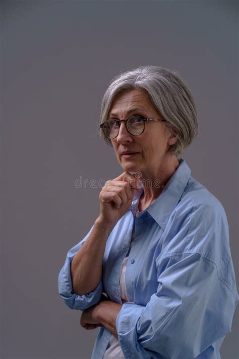Dramatic Portrait Of An Mature Grey Haired Woman Grey Haired Mature