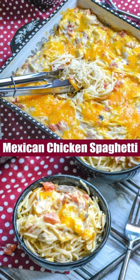 Transfer all to a heavy plastic bag or baking pan large enough to hold the pieces in one layer. Cheesy Mexican Chicken Spaghetti - 4 Sons 'R' Us | Recipe ...