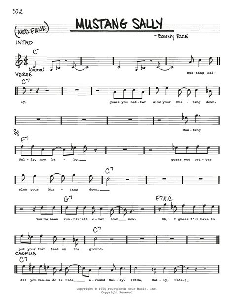 Mustang Sally Sheet Music Wilson Pickett Real Book Melody And Chords