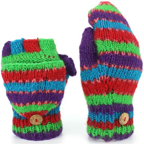 Wool Gloves Mittens Shooter Knit Hand Made Fleece Thick Warm Nepal