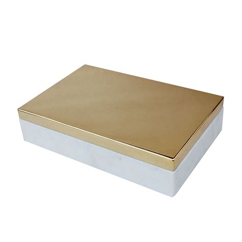 Marble And Brass Lid Box White Polished Brass