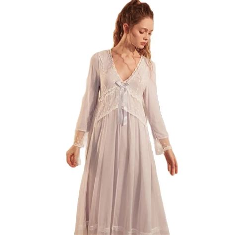 Womens Lace Long Sleeve Vintage Nightgown Retro Court Style Princess