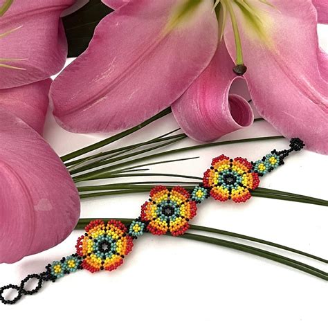 Pulsera De Chaquira Con Flores Albor Arte Mx