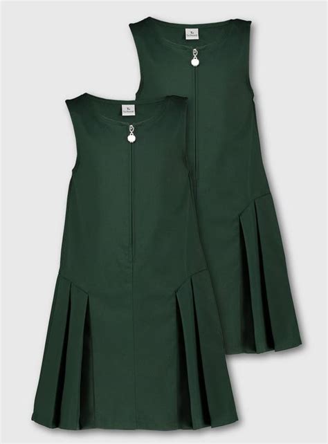 Buy Green Zip Front Pleated Pinafore 2 Pack 6 Years School Dresses