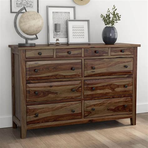 Irvin Contemporary Rustic Solid Wood Bedroom Dresser With 10 Drawers